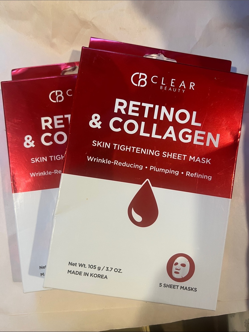 Retinol & Collagen Skin Tightening Sheet Mask -3 packages of 10 total